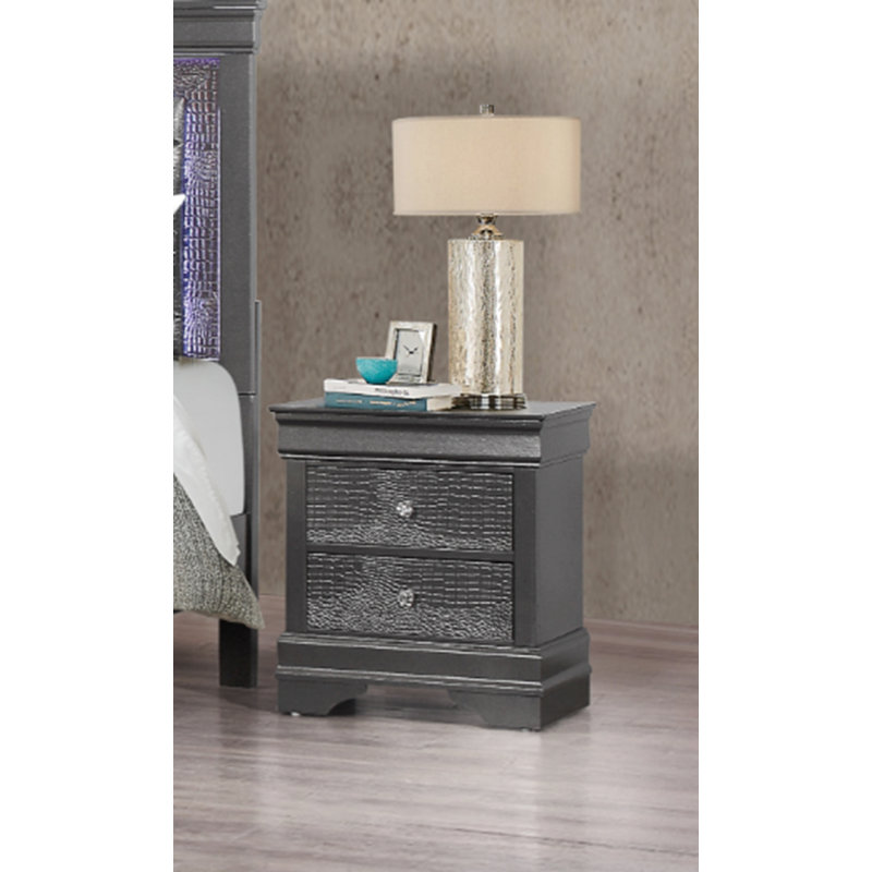Contemporary Style Nightstand, Metallic Gray