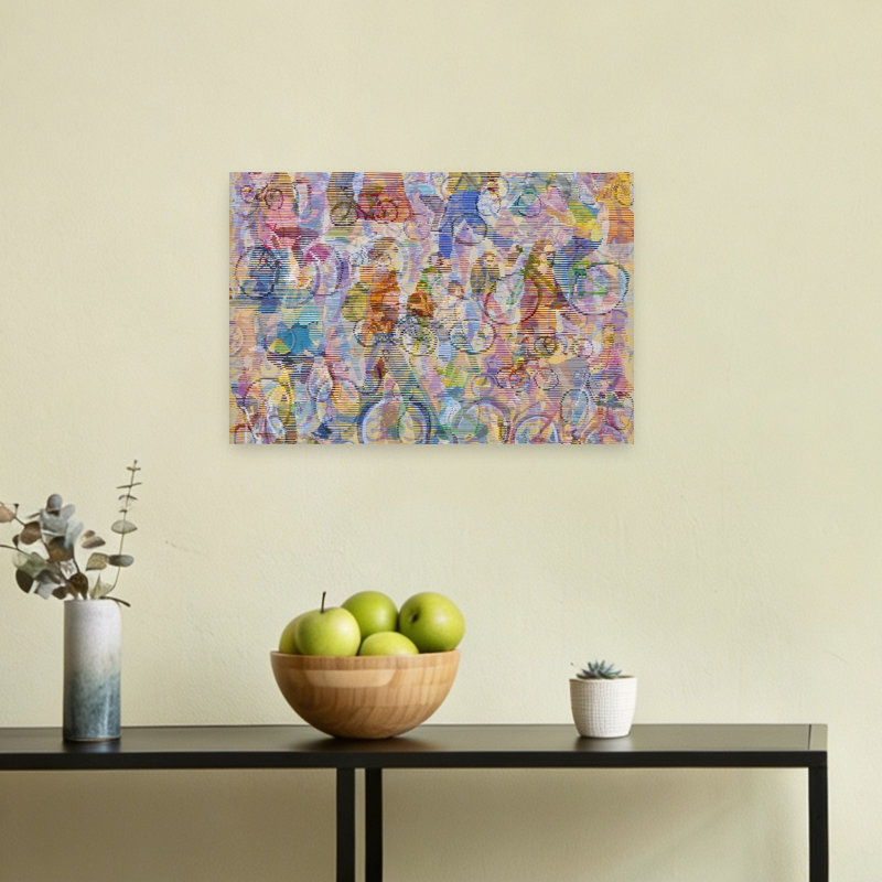 «Vibrant Cycling Motion», impression d'art contemporain contemporain abstrait, 12" H x 18" W