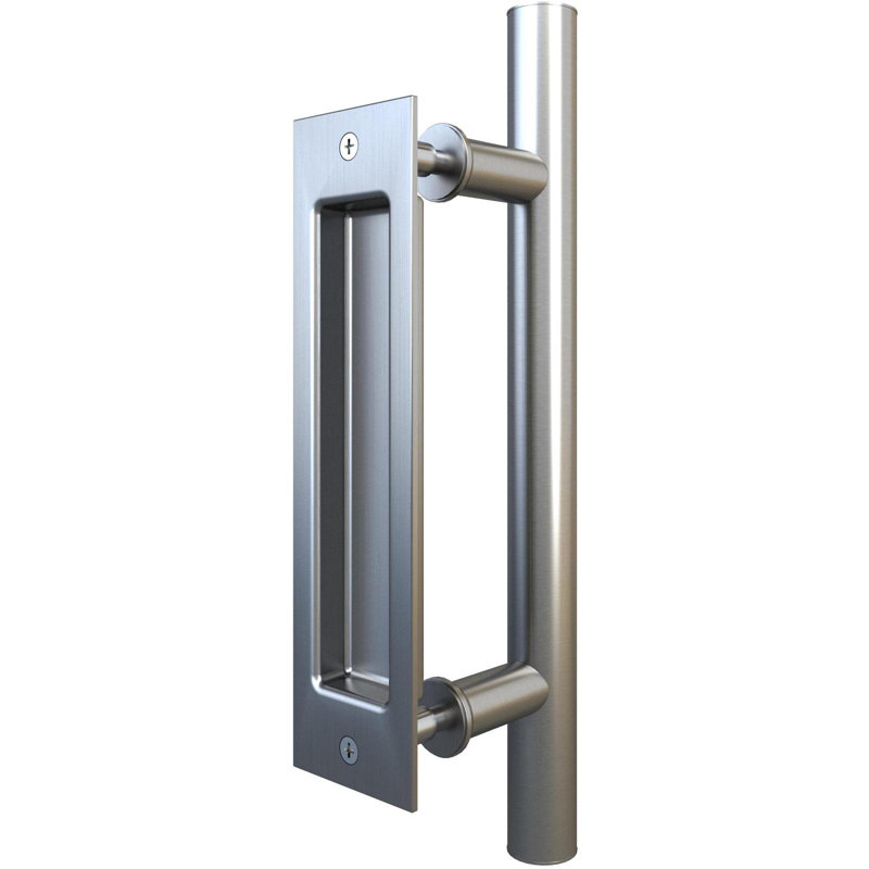 Sliding Door Combo Pull Set, 8" Flush Pull, 12" Bar Pull, By Stone Harbour Hardware, Acier inoxydable satiné