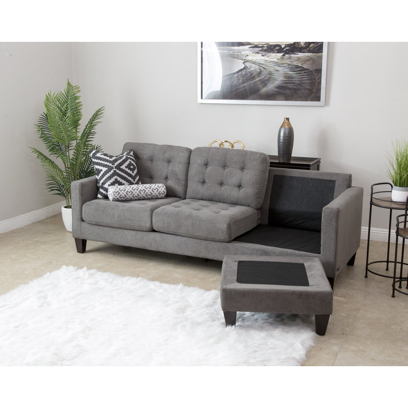 Upholstered L-Shaped Sectional Reversible, Polyester Blend Stone Grey