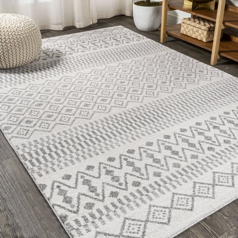 Naia Berber Geometric Stripe Cream/Gray Rug, Rectangle 4' x 6'