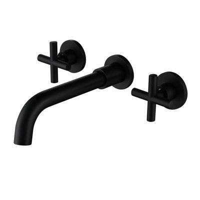 Wall Mounted Matte Black Bathroom Sink Tap - Brass With Effortless Flow Control And Temperature Regulation For A Relaxing Bath Faucet Solid Build Classical Cross Handles Timeless Appeal