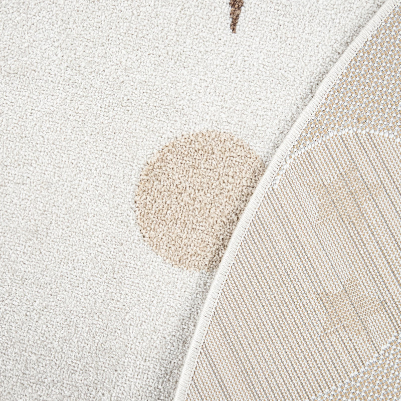Kiska Kids Room Play 3D Effect Moon Power Loom Cream/Brown/Grey Outdoor Rug, Round 160cm