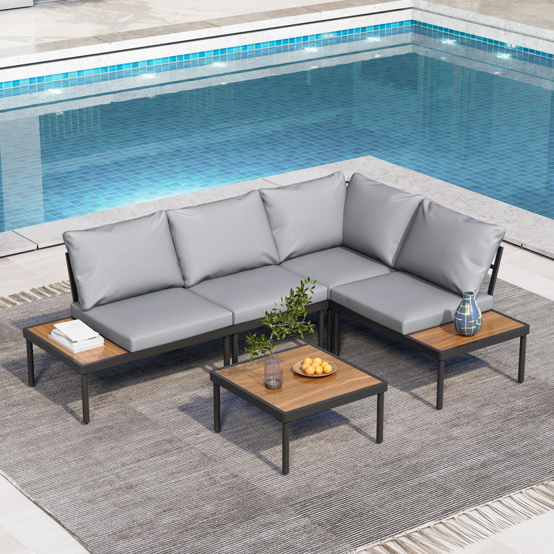 Ensemble de meubles de patio modulaire d'extérieur 6 pièces avec table basse, 3, Grey