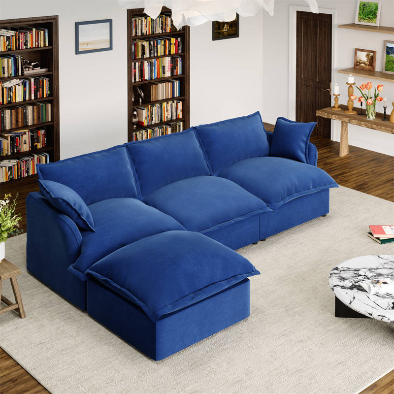 Canapé modulaire 115 po, Velours bleu marine Mahamadou