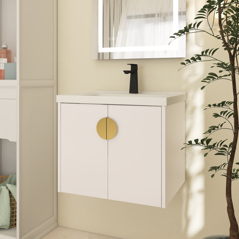 Ensemble de meuble-lavabo simple 23,8 po avec plateau en céramique Arbas, Blanc