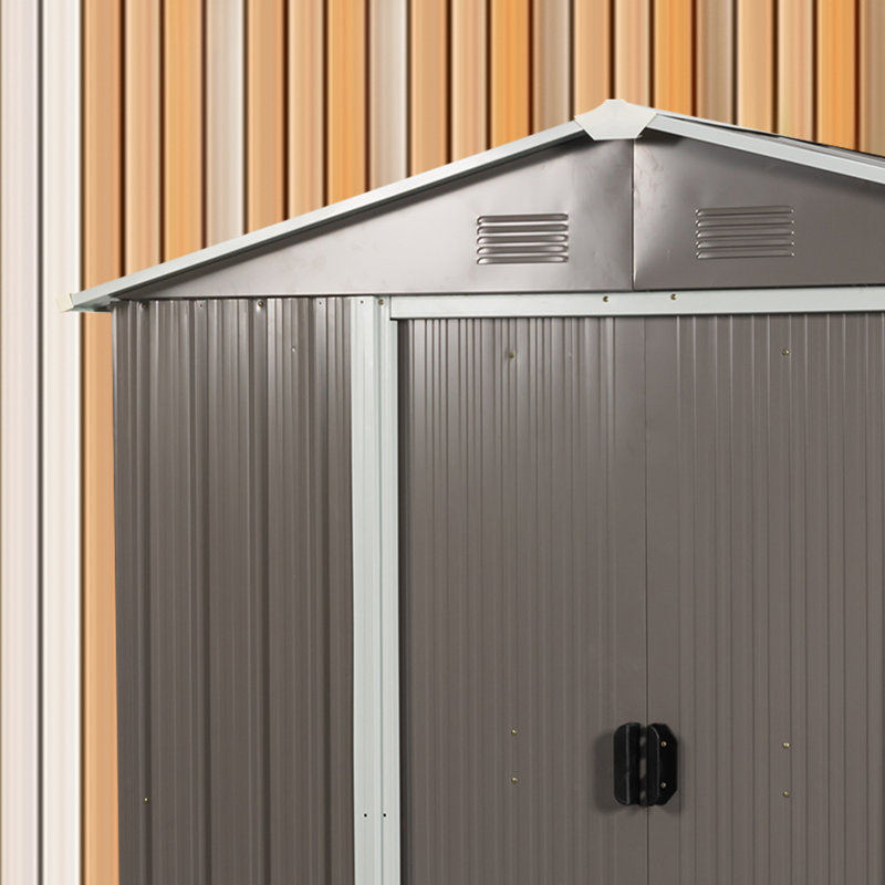 8ft x 4ft Gray Metal Outdoor Storage Shed with Vents