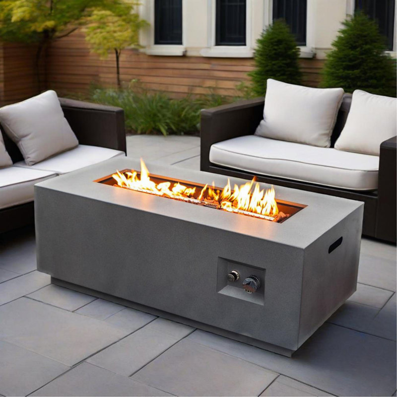Foyer de table 42 po au gaz propane, foyer rectangulaire en acier de 50 000 BTU avec pare-vent en verre pour patio extérieur - gris