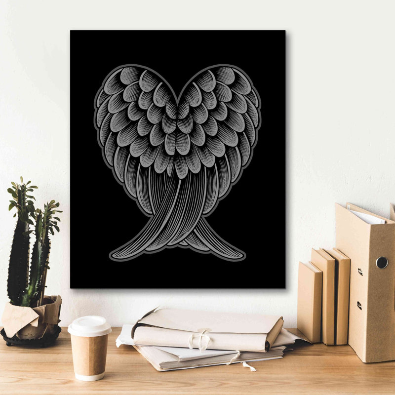 «Heart Wings On Black» par Rachel Caldwell, art mural sur toile, H 24 po x l 20 po x P 0,75 po