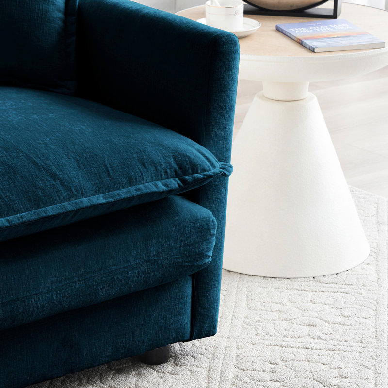 Canapé modulaire en chenille bleu avec 2 places et repose-pieds pour un salon confortable