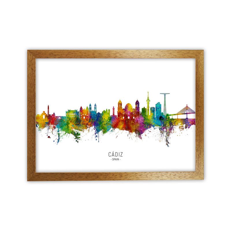 Cadiz Spain Skyline by Michael Tompsett - Print, Brown Framed, 64cm H x 88cm W x 3cm D