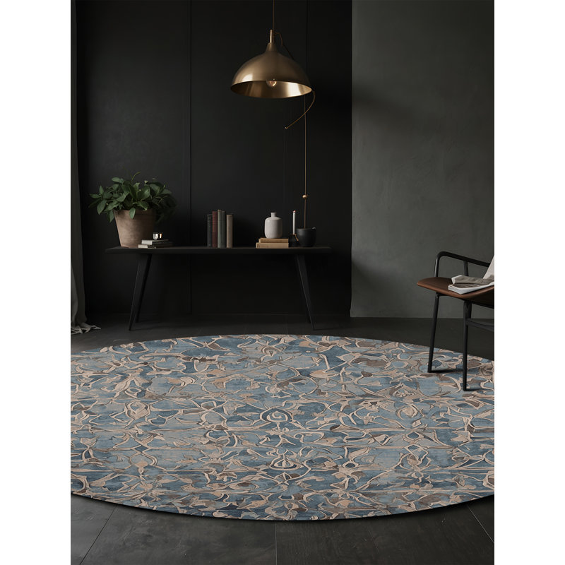 Tapis gris soyeux et moelleux, Rond 3 pi