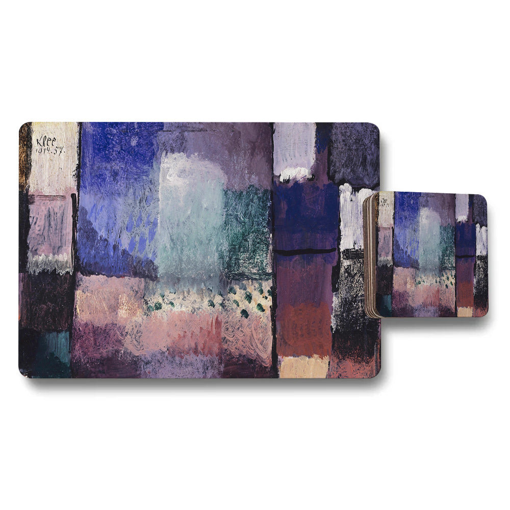Abstract Art Placemat And Coaster Set In Purple Blue Tones