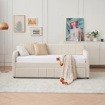 Velvet Upholstered Daybed Frame with Trundle for Bedroom Living Room Guest Room by Mercer41