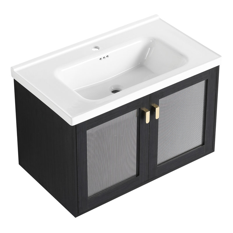Meuble-lavabo 32 po. Finition châtaignier noir, lavabo en céramique. Charnière de porte à fermeture douce, contreplaqué d'utilisation de l'espace. Évier avec une belle apparence. Et résistant