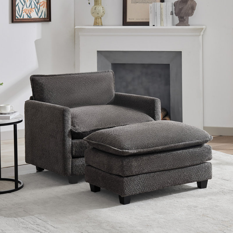 Fauteuil d'appoint rembourré avec repose-pieds Redenius Boucle, Mélange de polyester gris
