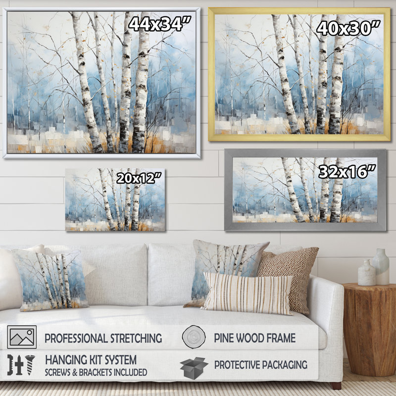 Bouleaux blancs, forêt, paysage d'hiver III - décoration murale bouleau, 12" H x 20" W, Toile tendue