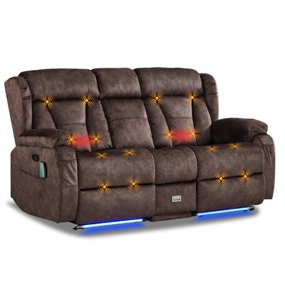 Zero Wall Hugger Power Reclining Loveseat with Massage for Small Spaces, RV Loveseat Recliner Sofa with Console USB A / USB C /AC Charge LED Light, Double Recliner Couch for Living Room Home Theater