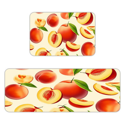 Ensemble de 2 tapis de cuisine à motif de pêche jaune