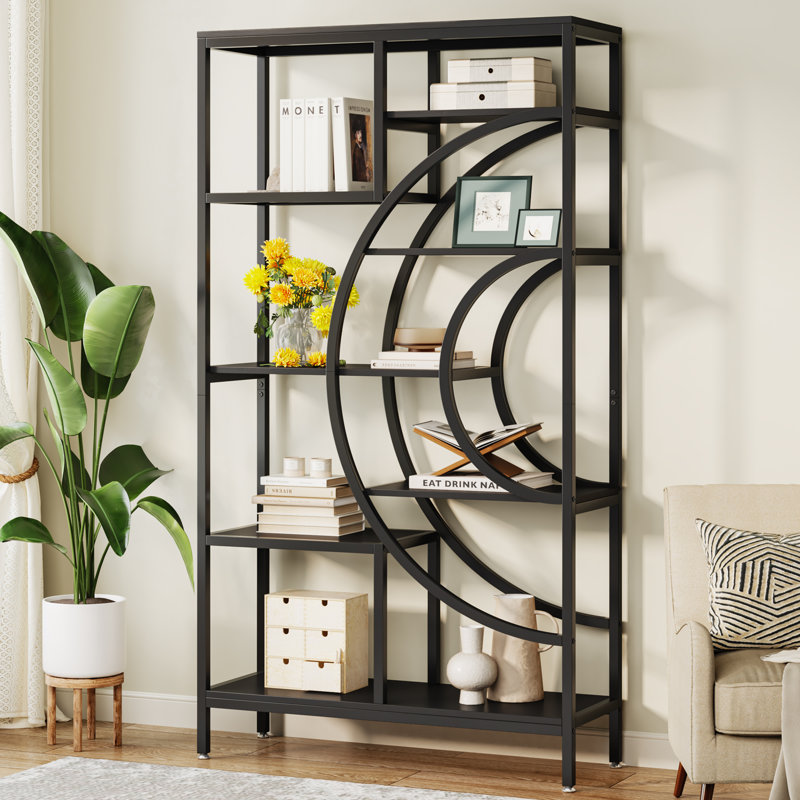 Alvine 179cm H x 99.9cm W Metal Geometric Bookcase, Black