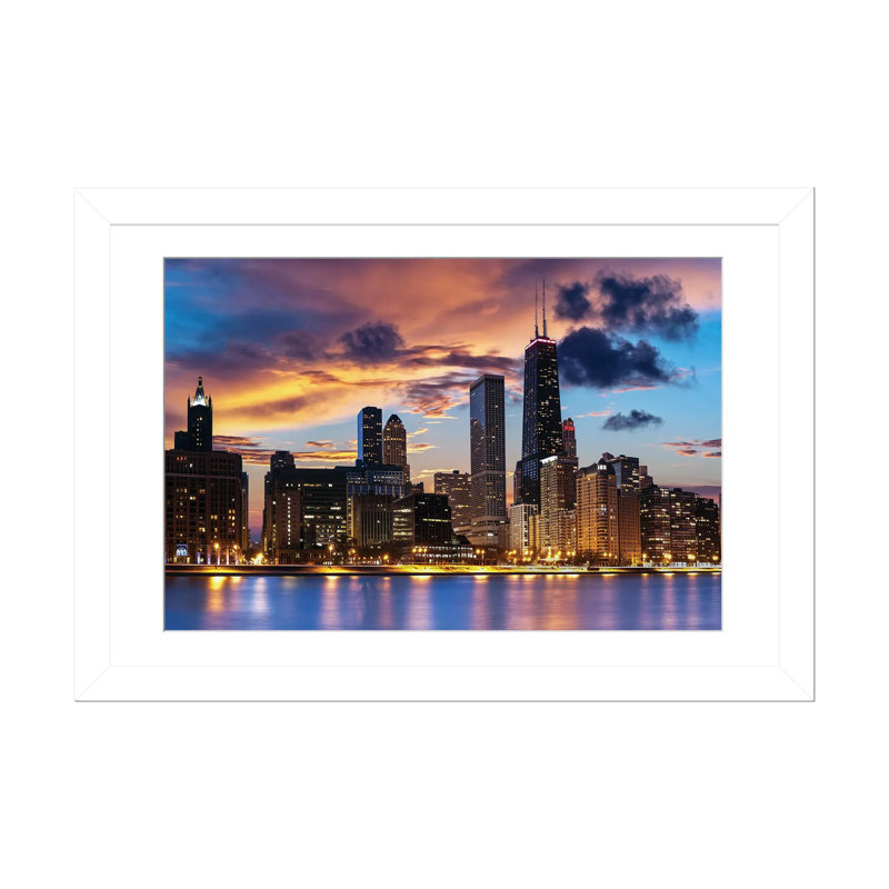 Horizon deChicago, Papier blanc avec cadre d'angle ouvert, H 16 po x l 24 po x P 1 po