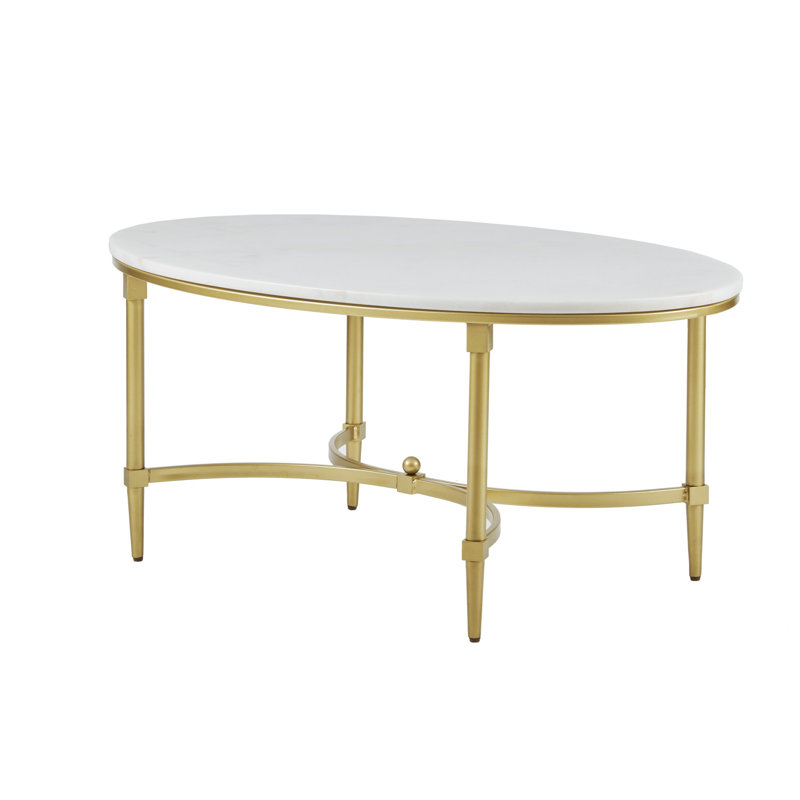 Elegant Bordeaux 41" White Marble & Gold Metal Coffee Table