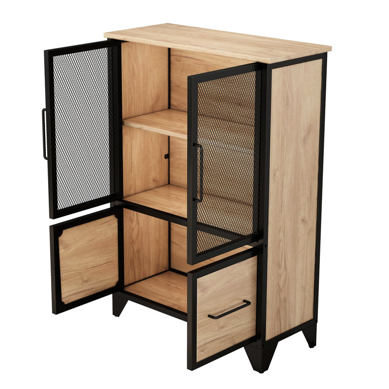 Unité de rangement à 4 portes en fer avec tablette réglable, détails en métal noir, pour les portes d'armoire sophistiquées et les pieds, un bon choix