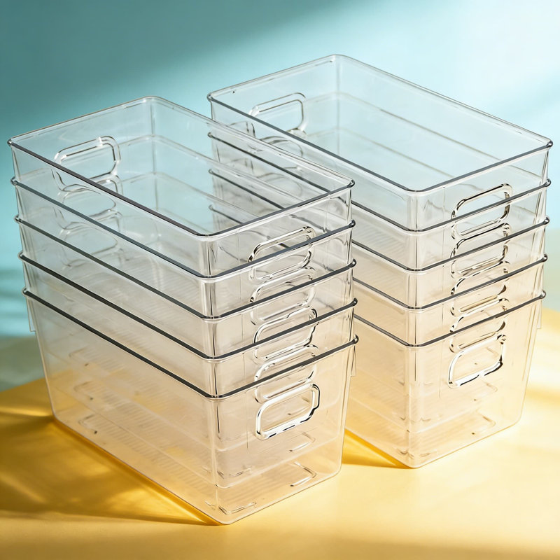 Bacs de rangement en plastique transparent avec poignées, 10 petits pots de rangement pour garde-manger, armoire, salle de bain et rangement
