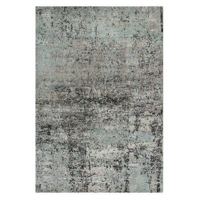 Tapis bleu grisâtre mystique noué à la main abstrait 13 pi x 18 pi Mystique
