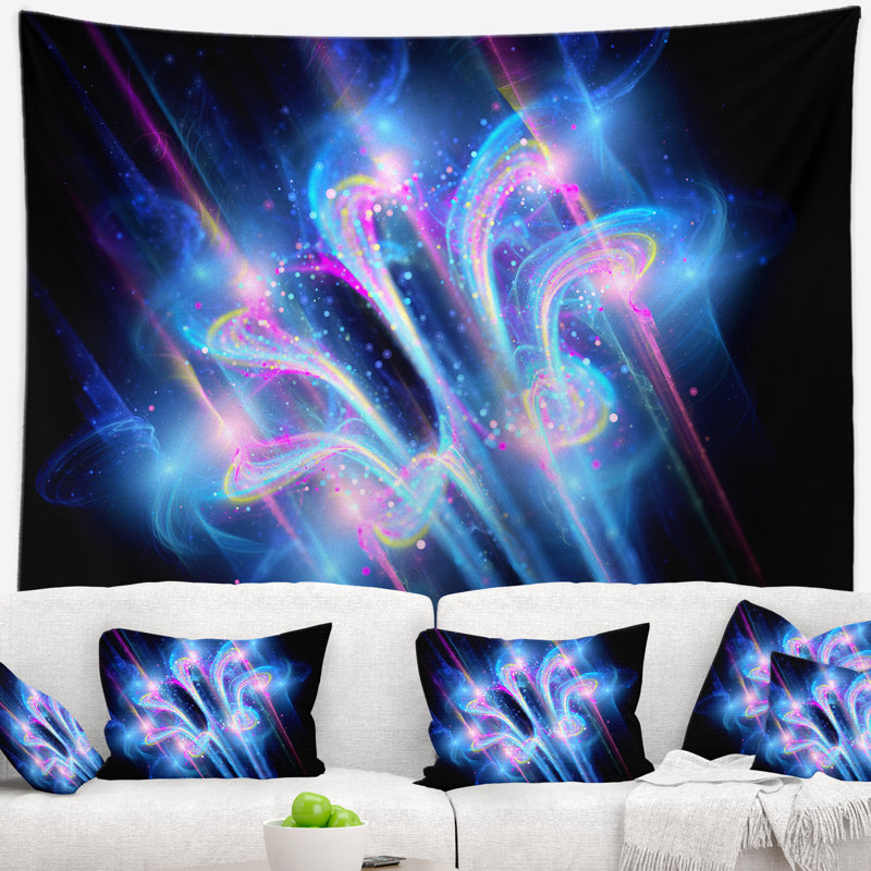 Tapisserie florale florale bleue dans l'espace, H 78 po x l 92 po