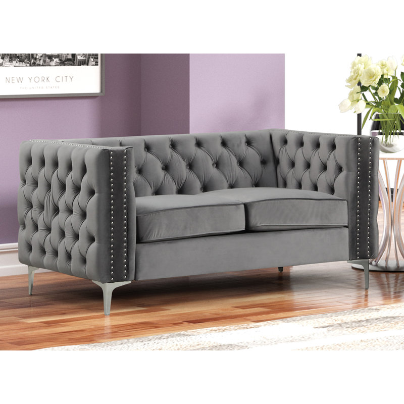 Causeuse Chesterfield 61 po, Velours gris