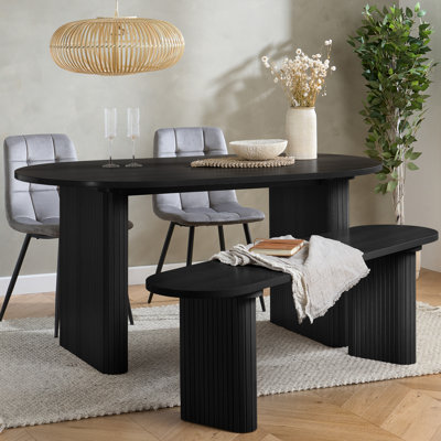 Axel Oval Fluted Dining Table With 2 Fabric Chairs 1 Bench