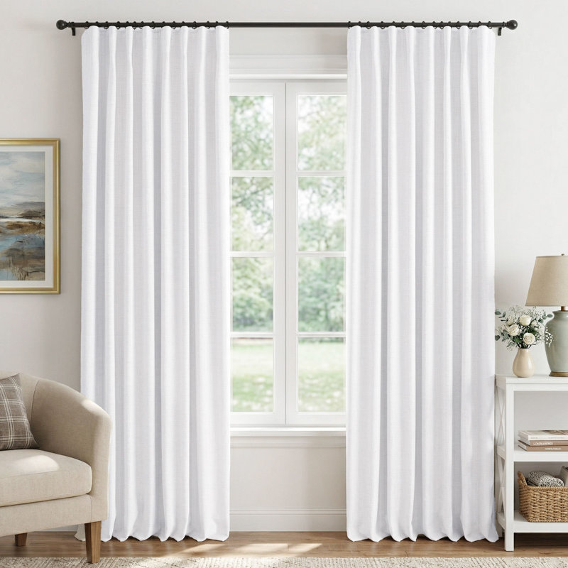 100% Blackout Curtains Linen Textured Solid Thermal Insulated Curtains & Drapes For Living Room Bedroom (50" Wide, Set Of 2)
