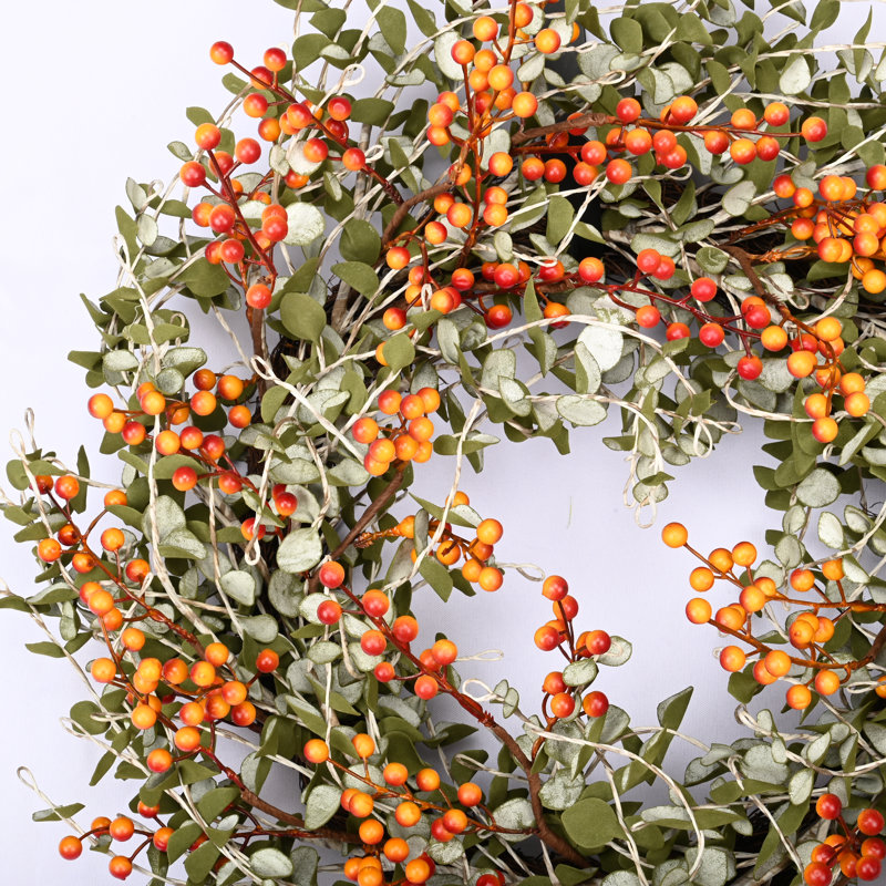 24" Artificial Eucalyptus Berry Thanksgiving Fall Front Door Wreath