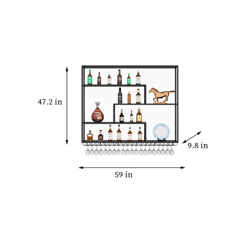 Simple wall mounted wine rack, Gold, 47.2" H x 59" W x 7.8" D