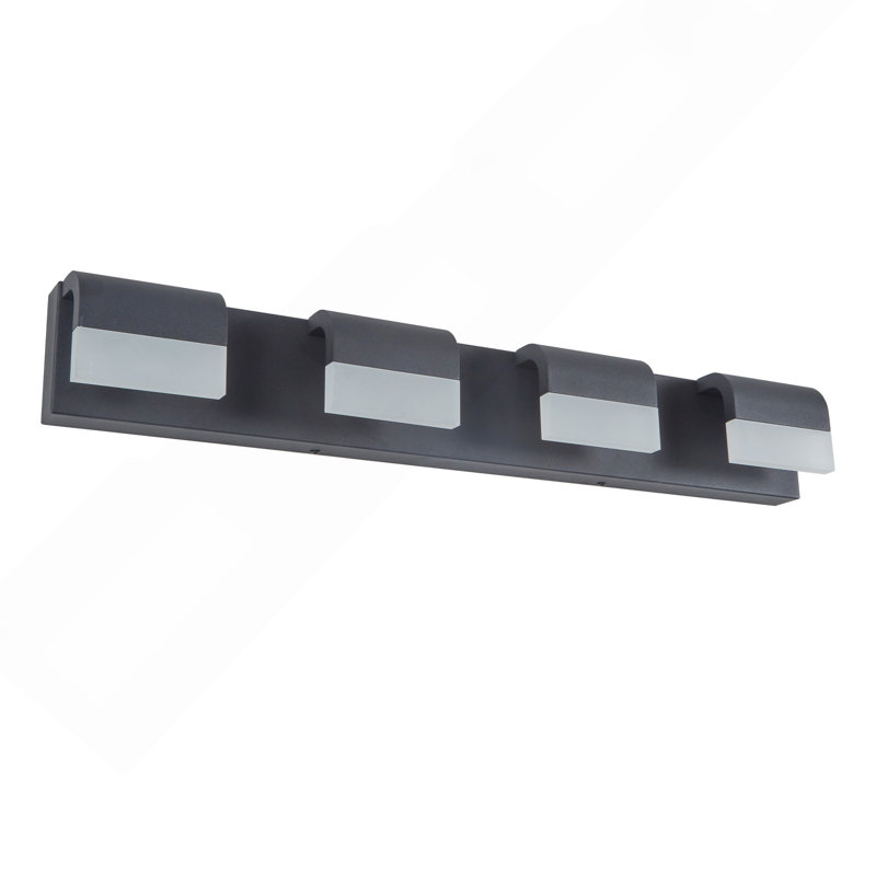 Luminaire de salle de bain 4 lumières en acrylique noir mat pour miroir, douche et décor de salle de bain, 29,9 po de largeur