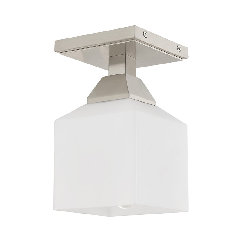 Billington Glass Semi Flush Mount, Brushed Nickel, Satin Opal White