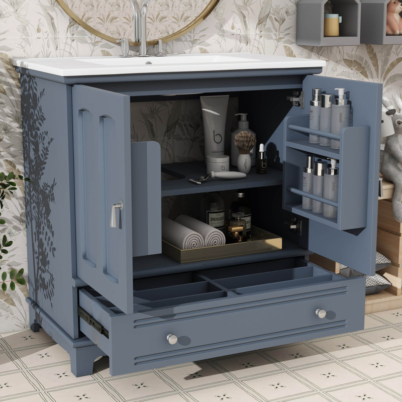 Meuble-lavabo de 30 pouces avec meuble-lavabo intégré, Bleu