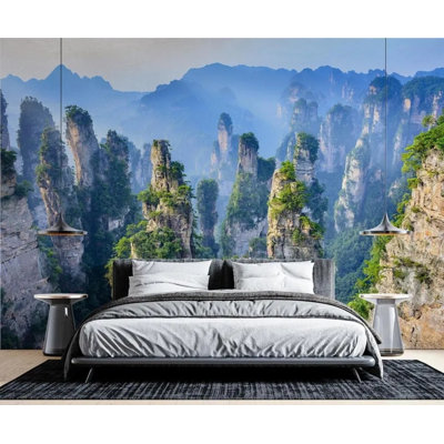 Green Stone Pillar Mountain Landscape Mural