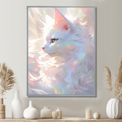 Lumineux chat félin irisé blanc