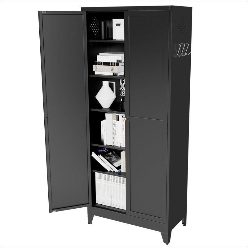 Armoire de cuisine 75 po en métal noir avec 5 tablettes réglables (capacité de 180 lb), armoire de cuisine autoportante avec tablettes réglables, vaisselle dans la cuisine, garde-manger, salle à manger
