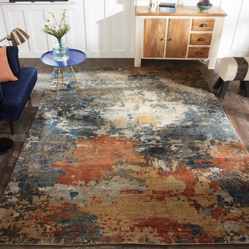 Tapis noué à la main Jaiden Canyon Flame, Rectangulaire 8 pi x 10 pi