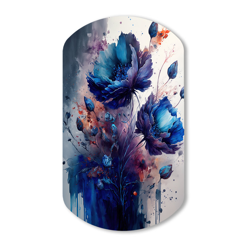 Décoration murale vibrante en forme de cylindre bleu - Bouquet de fleurs bleu vibrant II, H 43 po x l 23 po