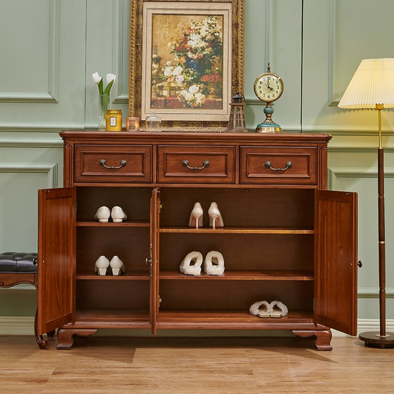 Cherry Solid Wood Shoe Storage Bench
