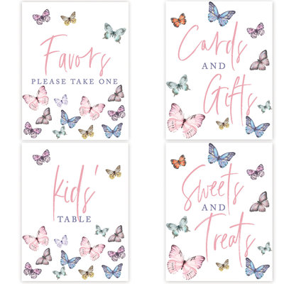 Pastel Butterfly Birthday Party Sign Bundle Set, 8.5 X 11-Inch, Favors, Sweets & Treats, Cards & Gifts Sign And Kids Table, 1St Birthday Party Decorat