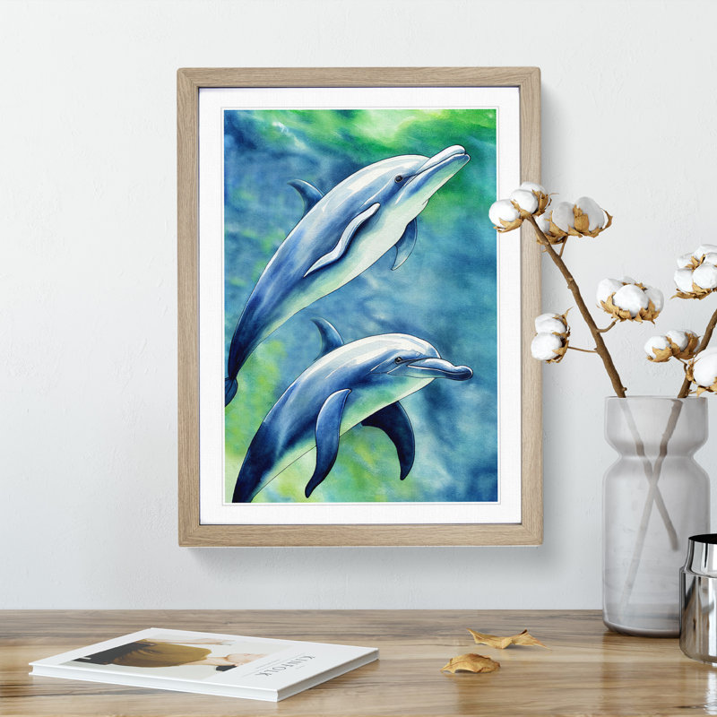 Pretty Dolphin - Single Picture Frame Print, 34cm H x 25cm W x 2cm D, Oak Framed