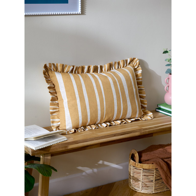 Carmon Stripe Striped Rectangular Cushion, Yellow