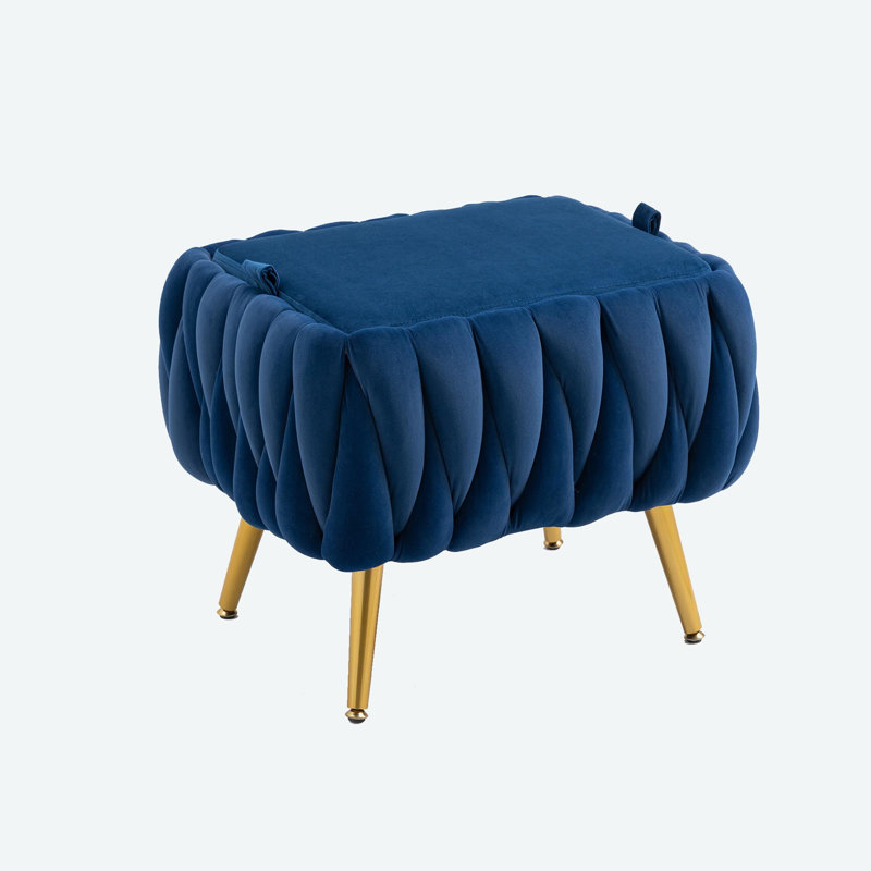 Misheel Velvet Barrel Chair with Ottoman, Navy Polyester