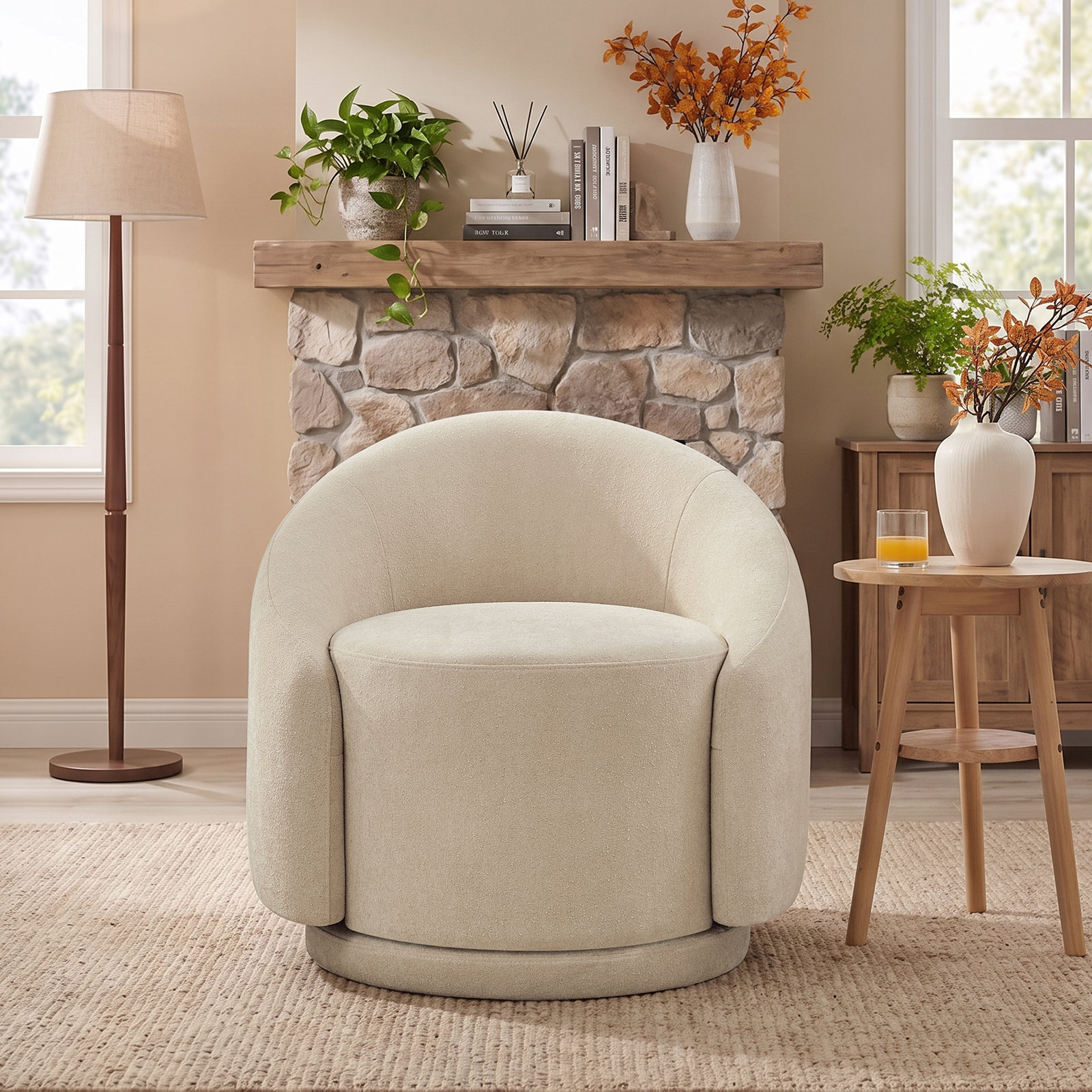 Pierre Swivel Accent Chair, Cream Performance Boucle