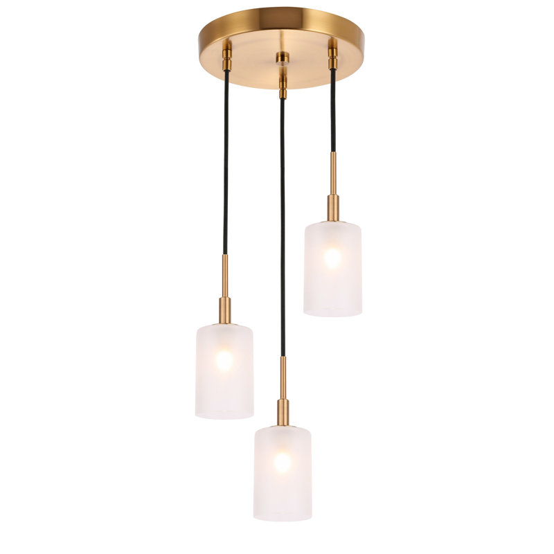 Suspension cylindrique en grappe 3 lumières Herr, Nickel satiné / bronze, Halogène